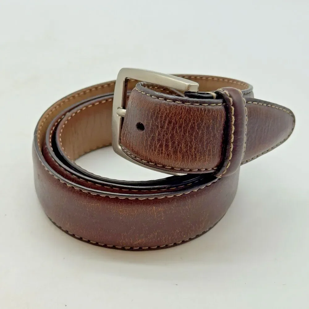 Kirkland Signature Italian Full Grain Leather Men's 38 Brown Belt Silver Buckle